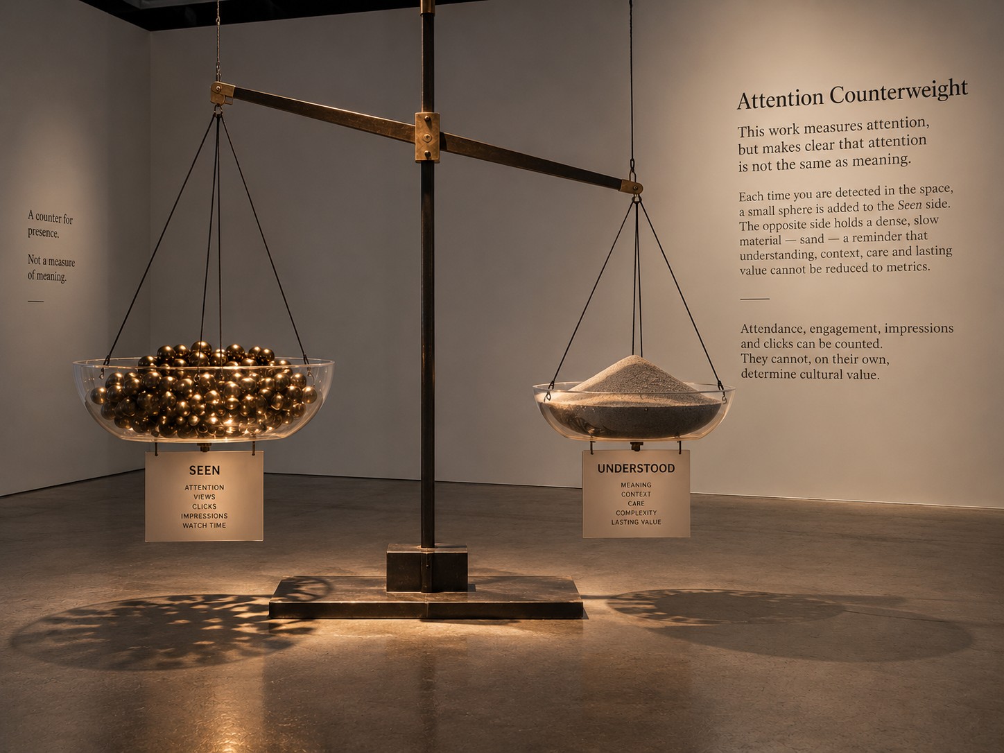 Attention Counterweight, a suspended balance with two vessels